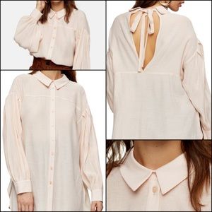 NWT Topshop Blush Pink Balloon-Sleeve Collared Tie Back Oversize Blouse Size 6